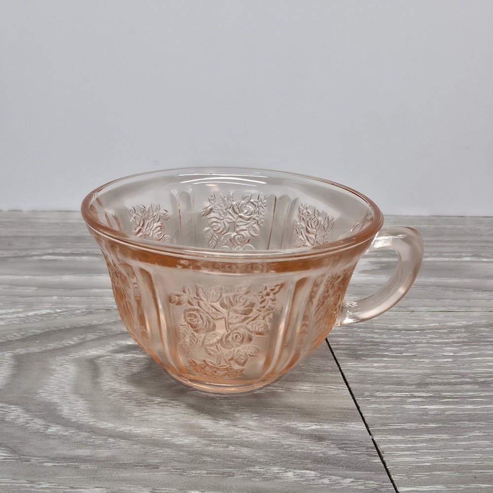 Federal Glass Sharon Cabbage Rose Pink Depression Glass Cup Vintage 1935